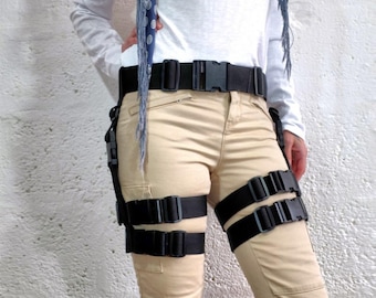Cinto tático artesanal para duas coxas: Cosplay de Lara Croft - Tamanho Médio Ajustável