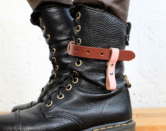 Leather Boot Strap in brown and pink