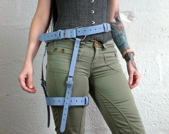 Leather Thigh Harness in Blue - SALE -