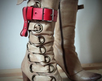 Red Leather Boot Strap for Festivals & LARP - Cyberpunk Steampunk Pirate Style - Limited Time SALE