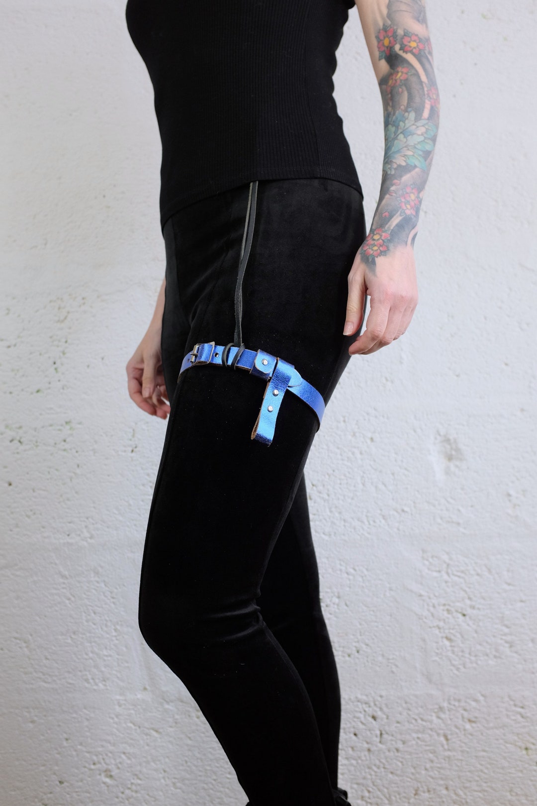 Osha Leather Garters  in Dark Blue