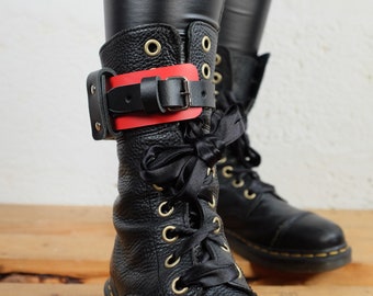 Leather Boot Strap Red and Black