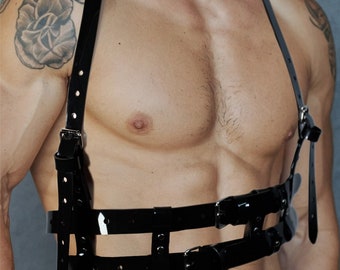 Mens Black PVC Chest Harness