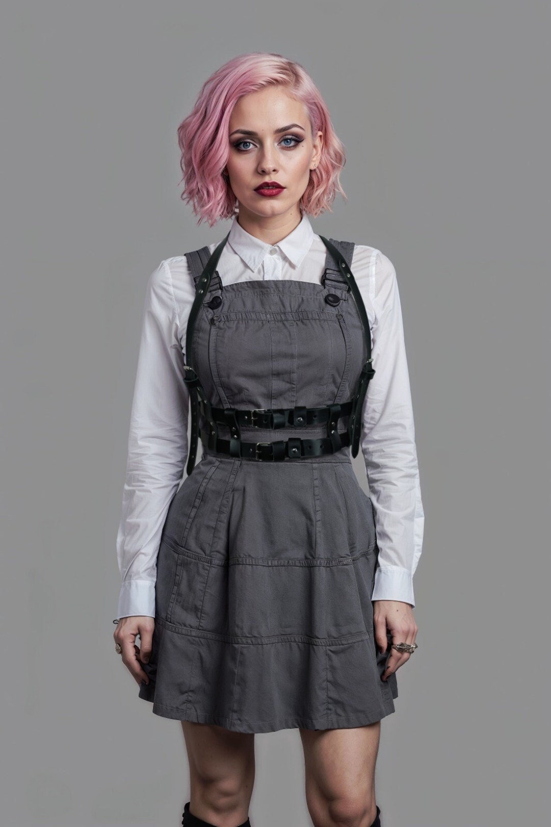 Gothic Lederen Harnas Met Twee Harten En Kettingen main image 0