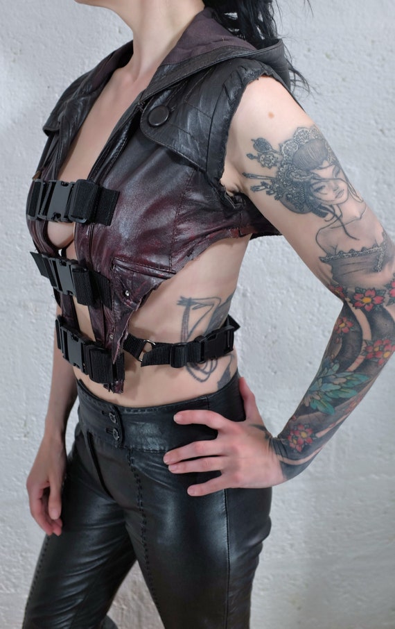 Leather Vest With Hood Piratecore Mad Max Festival -