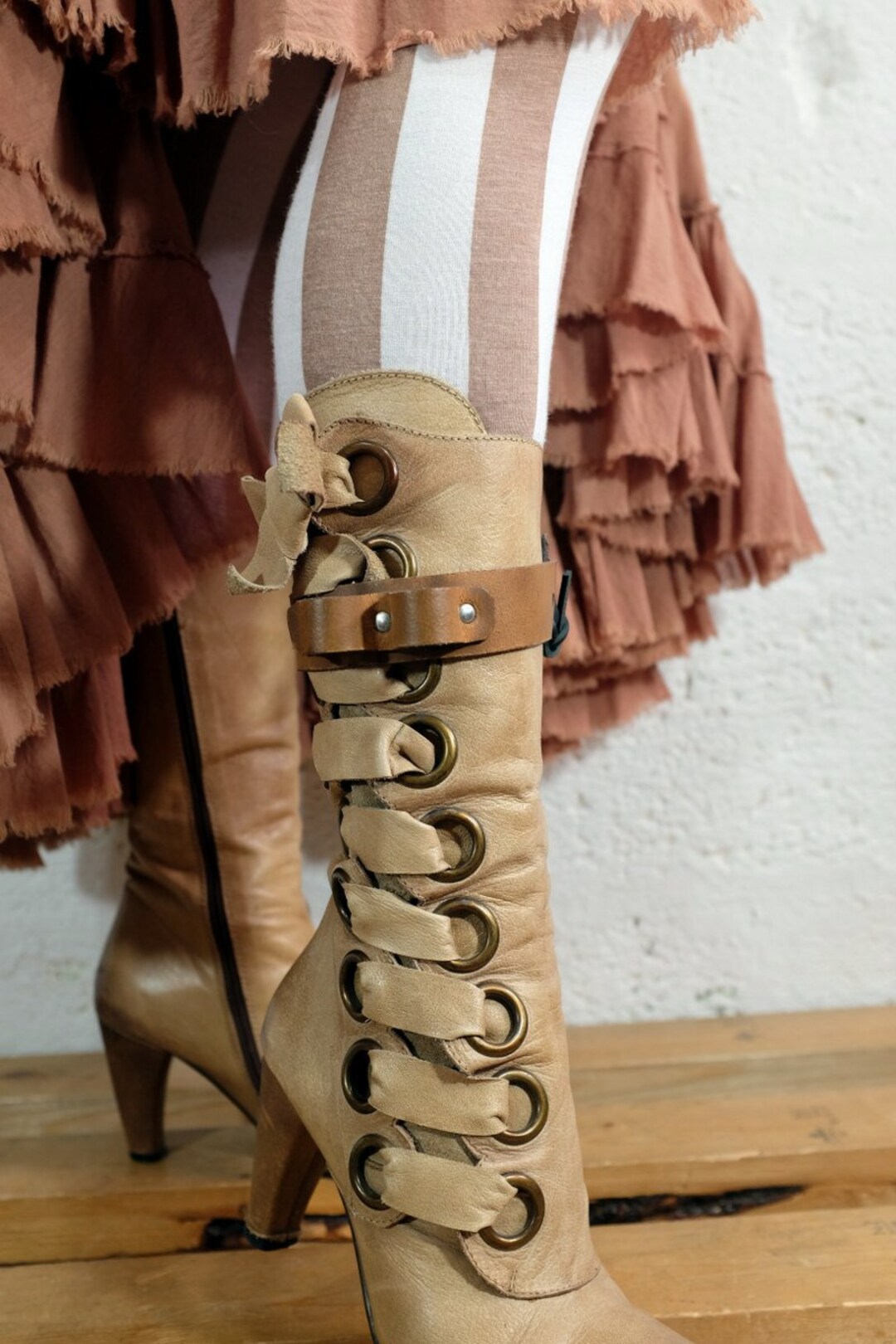Leather Boot Strap Garter With 2 Bullet Loop Steampunk Burning Etsy