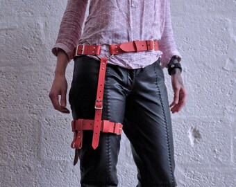 Leather Thigh Harness Blood Orange - SALE -