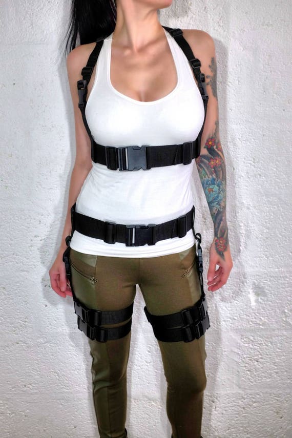 Chest Harness and Thigh Harness Set LARGE Tomb Raider, Lara Croft Costume,  Festival Harness, Body Harness, Wasteland Clothing 