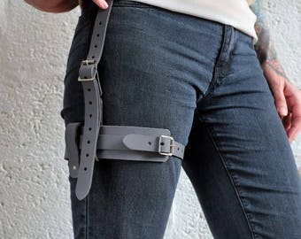 Arnés de muslo de cuero unisex gris