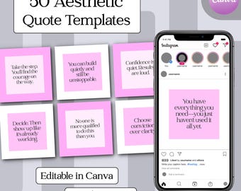 Pink Instagram Quote Templates | 50 Canva Posts (Digital Download)