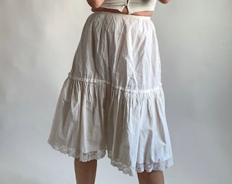 Czech Folk Skirt White Cotton Linen Petticoat Folk Lace Trim  24-25 Inch Waist