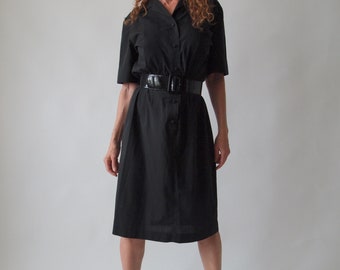 1940's/50's  Swing Dress Black Cotton Button Front Rockabilly Size Small/Medium