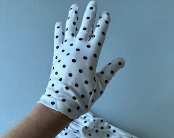 1960’s Adorable Black and White Polka Dot Gloves Cloth with Elastic size Small