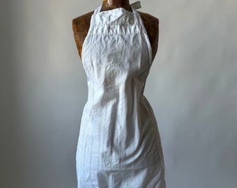 1930’s White Cotton Pinafore Apron Art Nouveau Stripes Hand Made Folk Clothing