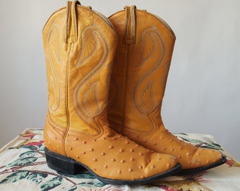 Vintage Leather and Ostrich Boots Country Yellow Donaldo Rockabilly Cowgirl/Cowboy Boots size 4.5-M/6-W