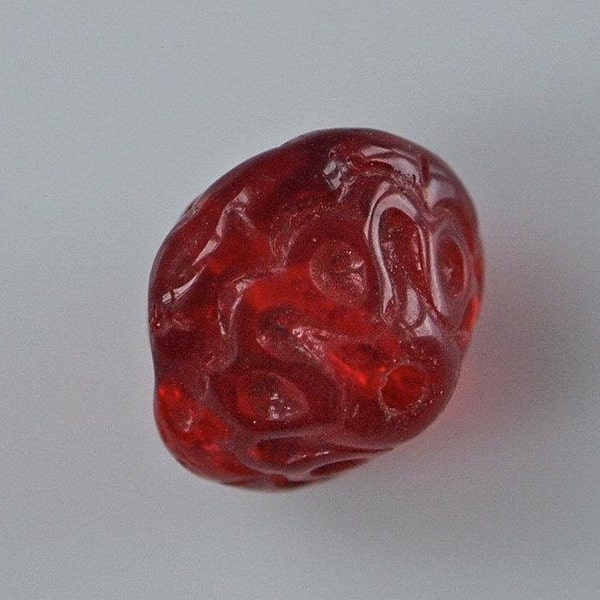 6 Large Red Czech Molded Patterned Glass Hard Candy Unusual Double Conical Shape Beads 13mmx 6 pieces