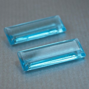 Czech 30mm Glass Baguettes Long Aqua Emerald Cut Vintage x 2