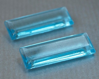 Czech 30mm Glass Baguettes Long Aqua Emerald Cut Vintage x 2