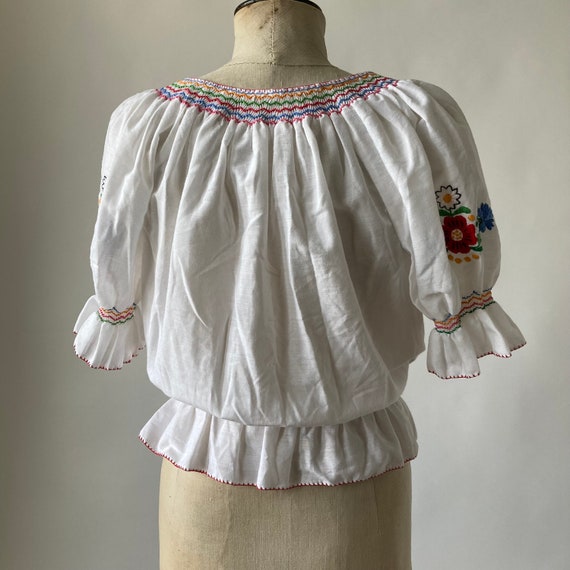 Vintage 70's Top Czech Folk White Peasant Blouse … - image 5