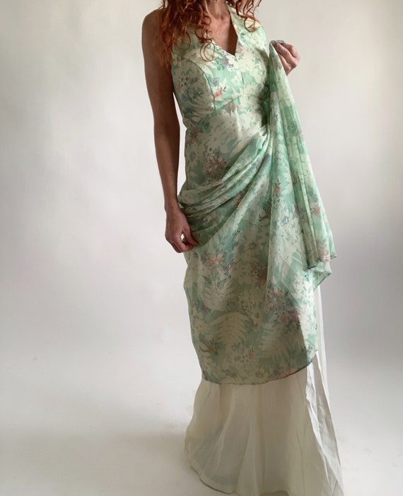1970 VINTAGE / COTTON KNIT HIGH WAIST DRESS IN MINT GREEN