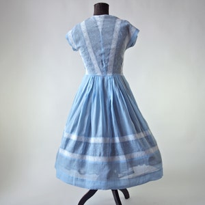 50's Periwinkle Blue Dress Sheer Cotton Voille Full Skirt Rockabilly Bride Something Blue Wedding image 3
