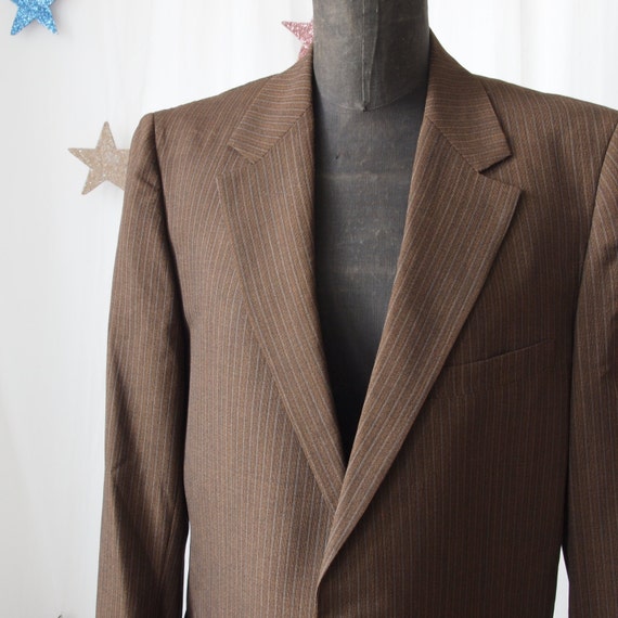 Men's Jacket 60's/70's  Brown Pinstripe 2 Buttons… - image 4