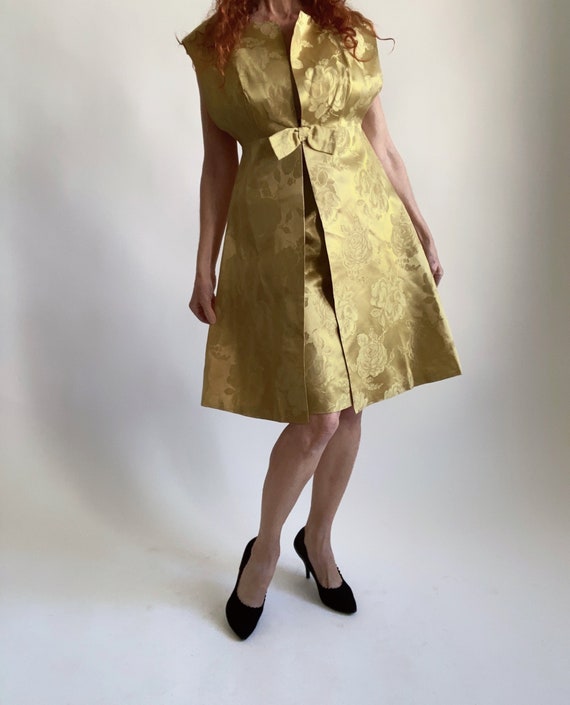 50's Dress Set Gold Brocade Wiggle Satin Brocade … - image 3