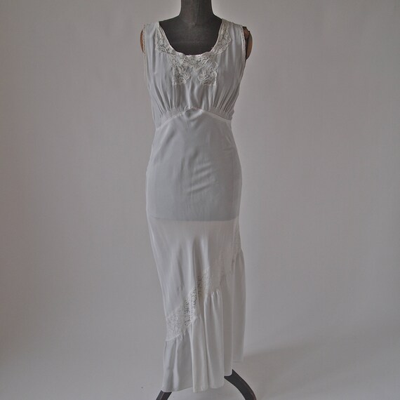 Vintage 30's/40's Nightgown Long White Lace Bias … - image 7