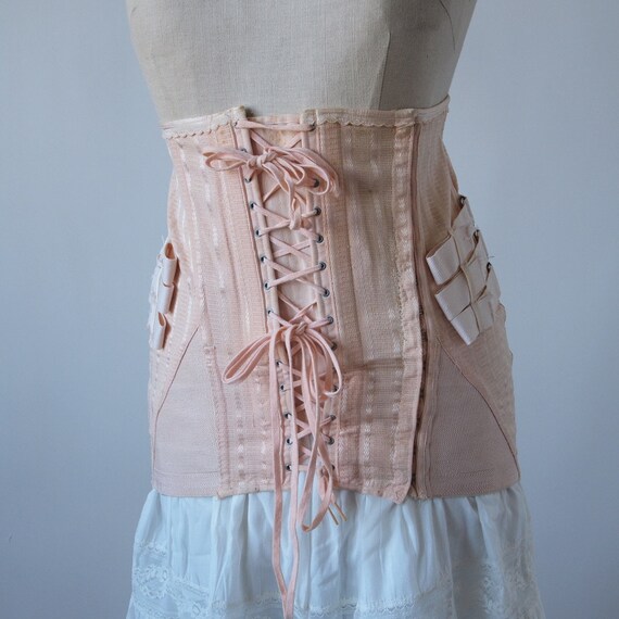 Art Deco Peach Pink Satin Jacquard 1940's Girdle,