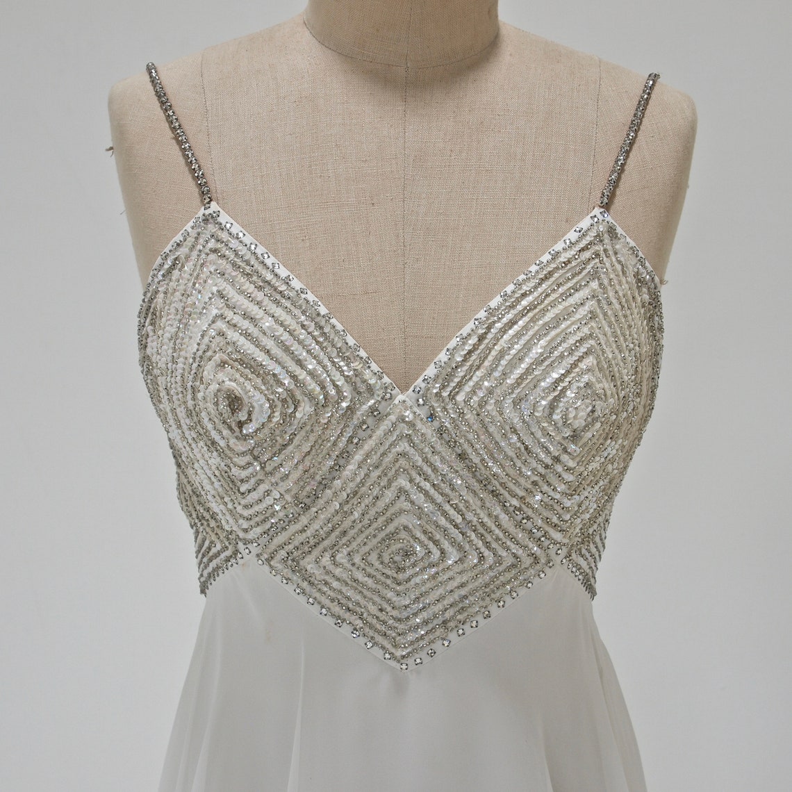Mike Benet White Chiffon Long Formal Dress 1970's Beaded | Etsy