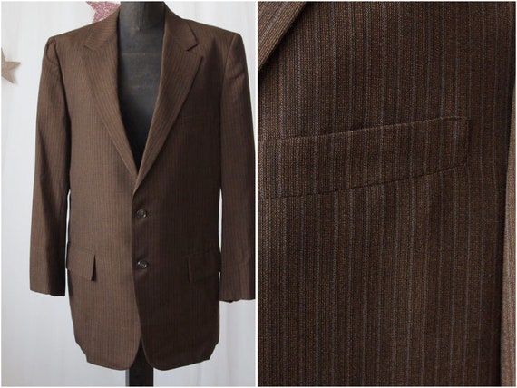 Men's Jacket 60's/70's  Brown Pinstripe 2 Buttons… - image 1