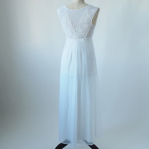 1960'S Nightgown and Robe Peignor Set Chiffon Wedding White with Lace and Beads Petite image 10