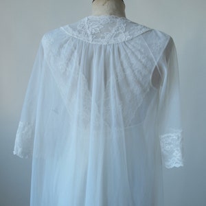 1960'S Nightgown and Robe Peignor Set Chiffon Wedding White with Lace and Beads Petite image 6
