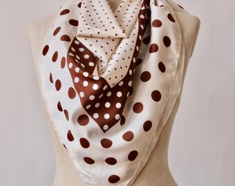 SMALL 48cm SQUARE SILK FEEL POLKA DOTS SPOTTED ANIMAL CIRCLES LADIES SCARF UK 