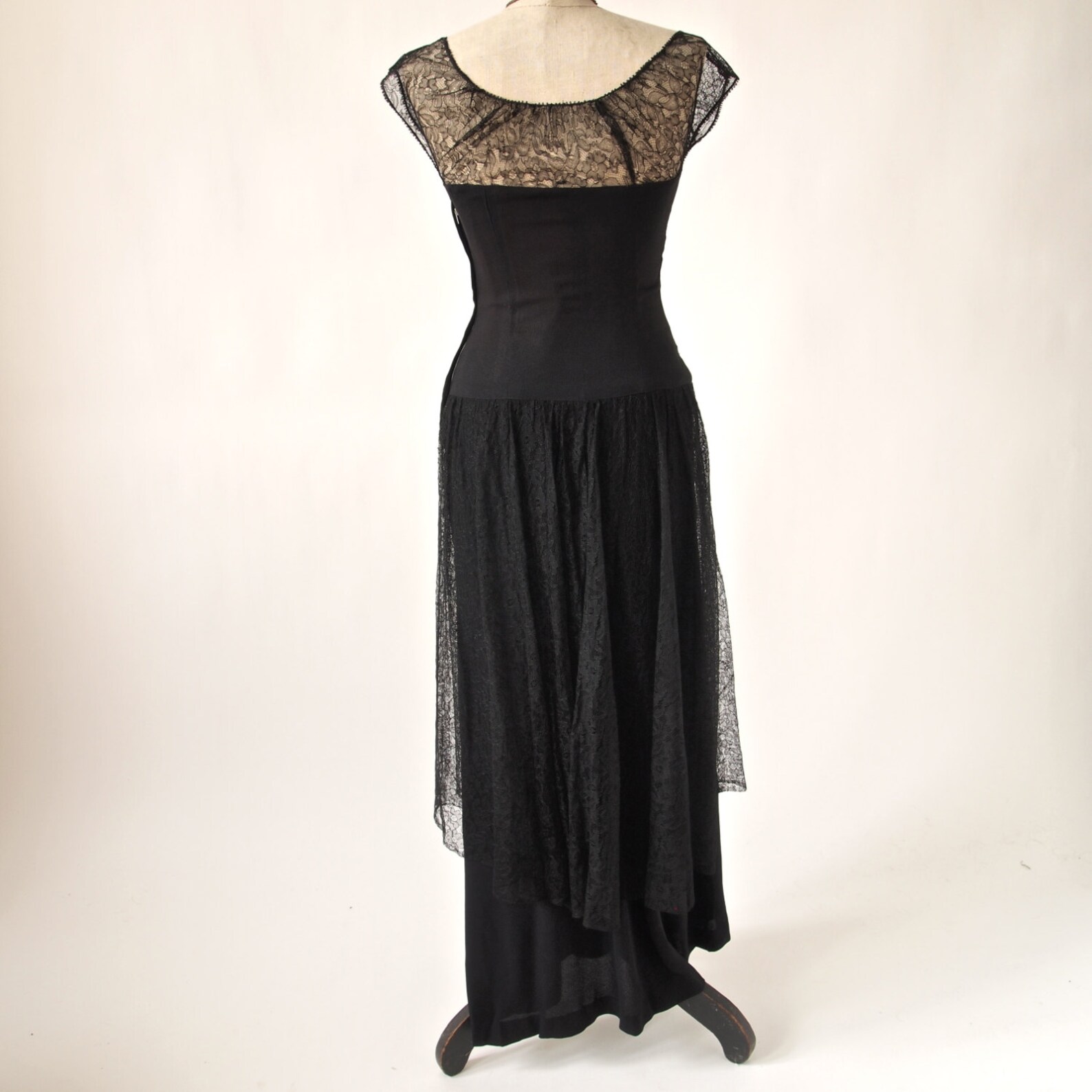 Black Rayon Crepe Embroidered Tiered Dress- women long gown dress main image 1