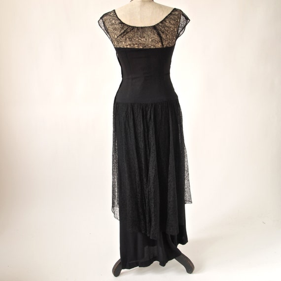 30's Long Dress Black Lace and Rayon Crepe Drop P… - image 6