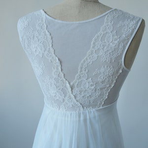 1960'S Nightgown and Robe Peignor Set Chiffon Wedding White with Lace and Beads Petite image 8