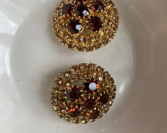 2 Mid Century Gold Jeweled Large Coat Buttons 1 inch