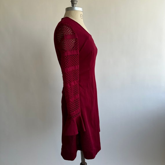 1970’s Mini Dress Maroon Red Poly Long Sleeve Siz… - image 3