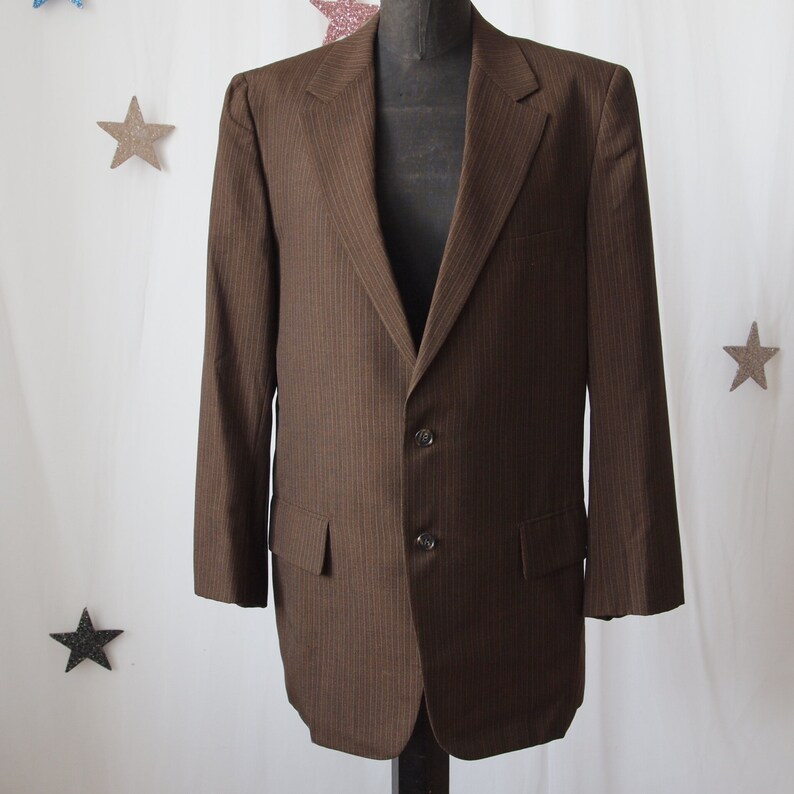2000s Mens Brown Two Button Jacket with Rust Stripes