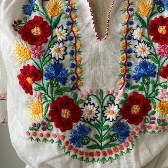 Vintage 70's Top Czech Folk White Peasant Blouse … - image 3