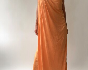 orange toga dress Vtg Apricot Grecian Goddess Dress Pleated Long Ancient Roman Toga Party Gown