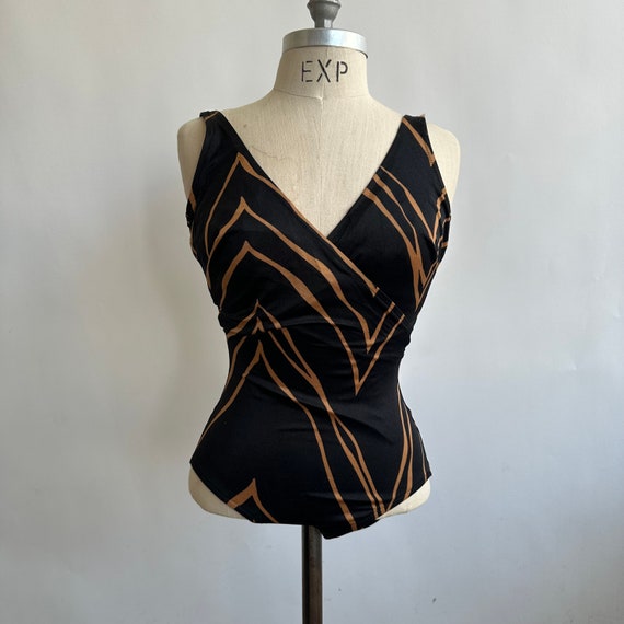 1970’s De Weese Design One Piece Swimsuit Black a… - image 1