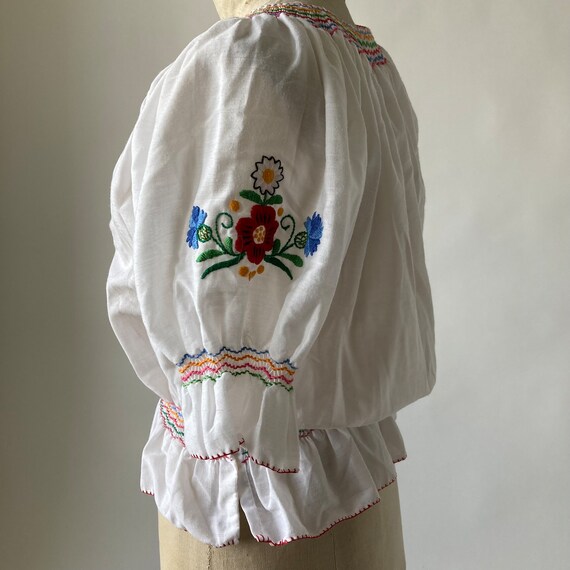 Vintage 70's Top Czech Folk White Peasant Blouse … - image 4