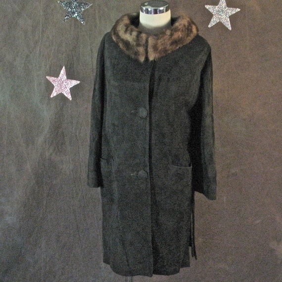 1960's Coat Brown Suede Chocolate Suede and Mink … - image 3