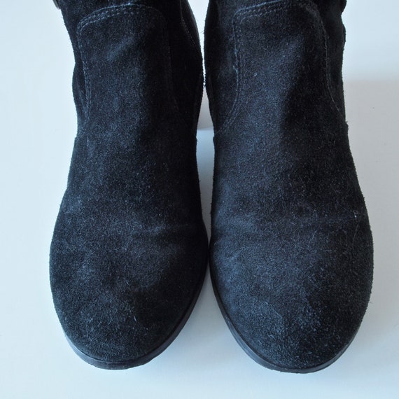 Vintage Black Suede Boots 60's Style Mid Calf Go … - image 5