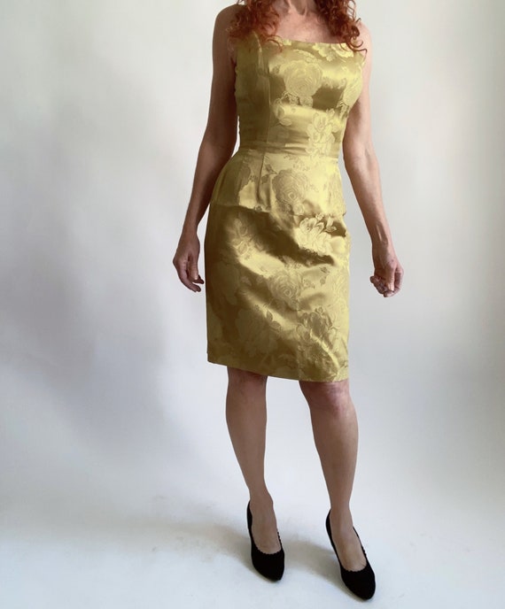 50's Dress Set Gold Brocade Wiggle Satin Brocade … - image 2