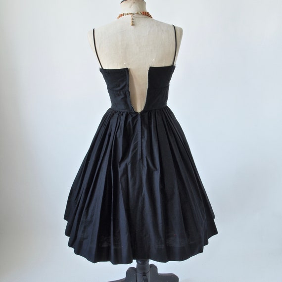 50's Rockabilly Dress Black Sateen Cotton Full Sk… - image 4