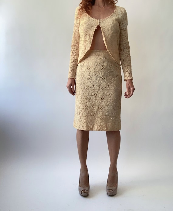 1960's Ecru Candlelight Irish Lace Pencil Skirt and Jacket Courthouse Wedding Size S - Etsy 1960's Ecru Candlelight Irish Lace Pencil Skirt and Jacket Courthouse Wedding Size S - Etsy