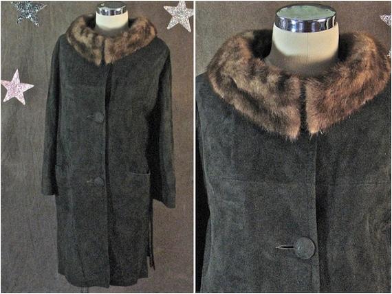 1960's Coat Brown Suede Chocolate Suede and Mink … - image 1